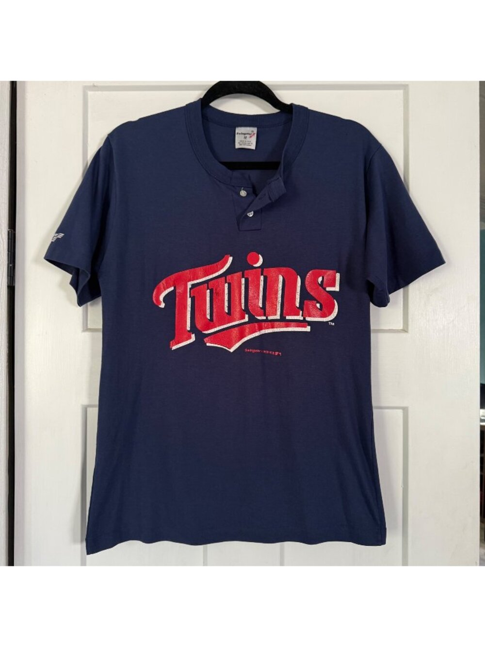 Vintage 1990 Minnesota Twins Blue Cotton Henley T-Shirt MLB Sz Medium
